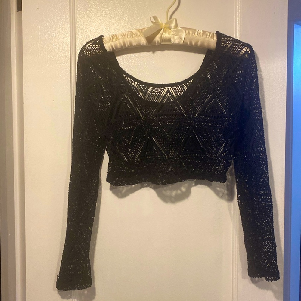 Geometric mesh crop top